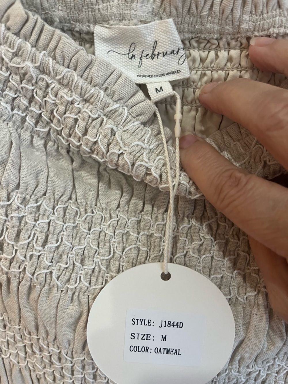 L*February Oatmeal Smocked Off-Shoulder Dress - Picture 2 of 7